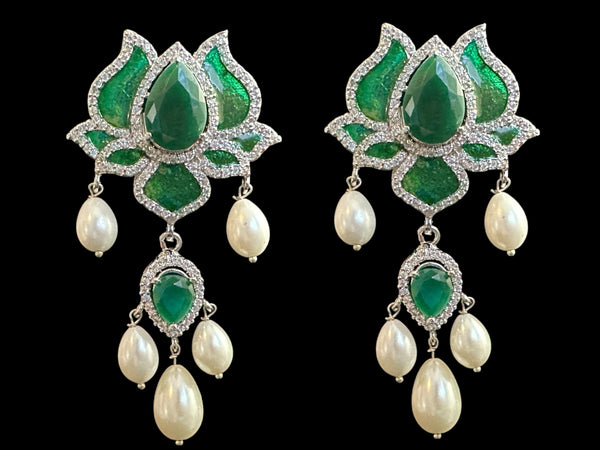 ET572 Maria lotus dangler earrings in green ( READY TO SHIP )