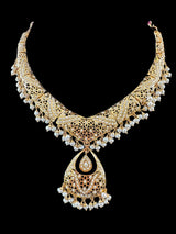 Fresh water pearl Jadau Necklace Set in Gold Plated Silver ( READY TO SHIP )