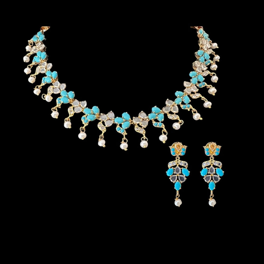 DNS131 Turquoise hyderabadi necklace set READY TO SHIP