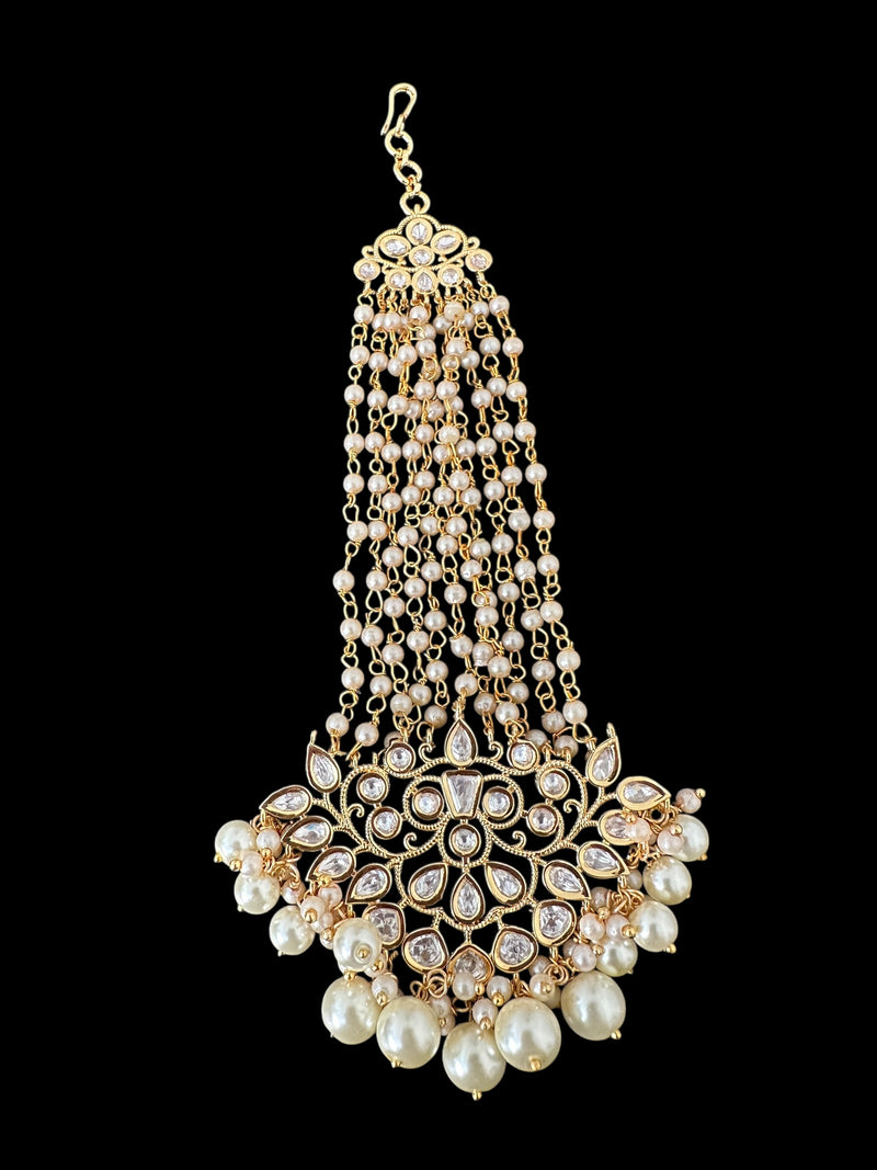 DJHR145 Gold plated high quality Polki jhoomar - Pearls ( READY TO SHIP )