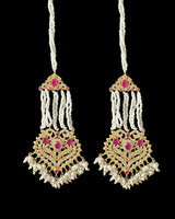 BR465 RAABYA ruby and pearl with zircon bridal choker set with earrings tika ( READY TO SHIP )