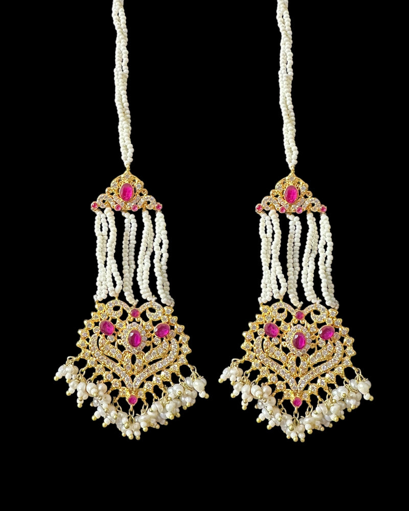 BR465 RAABYA ruby and pearl with zircon bridal choker set with earrings tika ( READY TO SHIP )