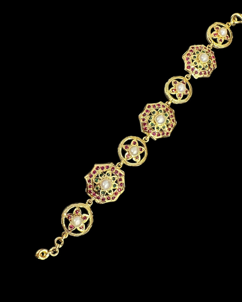 Gold Plated Silver Ruby Emerald Bracelet with Freshwater Pearls ( READY TO SHIP )