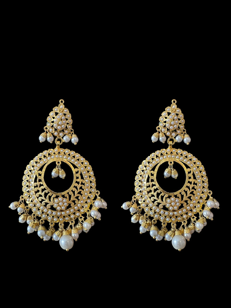 PS523 Jadau pendant and earrings tika set in pearls (READY TO SHIP )