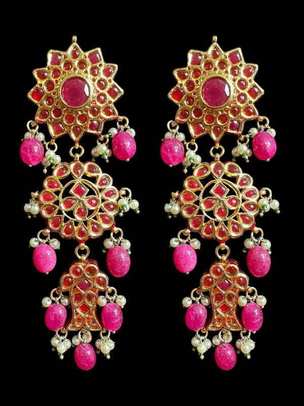 Maya Kundan earrings  -Red / Ruby ( READY TO SHIP )