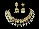 Navratan / Multicolored Jadau Necklace Set in Gold Plated Silver ( READY TO SHIP )