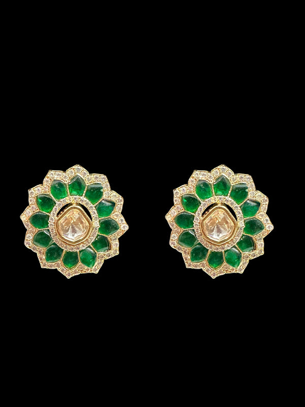 ET564 rose gold plated tops  with green pota stones  ( READY TO SHIP )