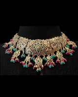 Ruby-Emerald Freshwater Pearl Bridal Necklace Set | Gold-Plated Silver Elegance ( READY TO SHIP )