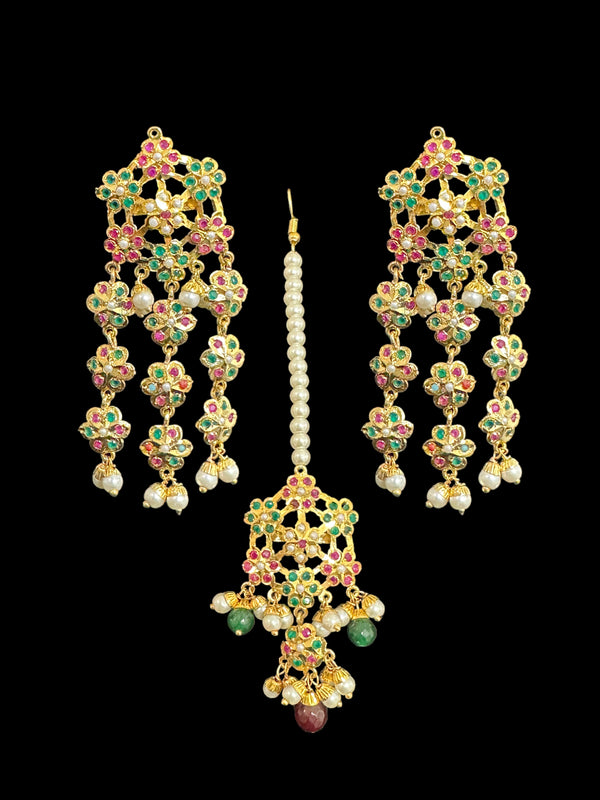 Sitara earrings tika in ruby emerald ( SHIPS IN 4 WEEKS )