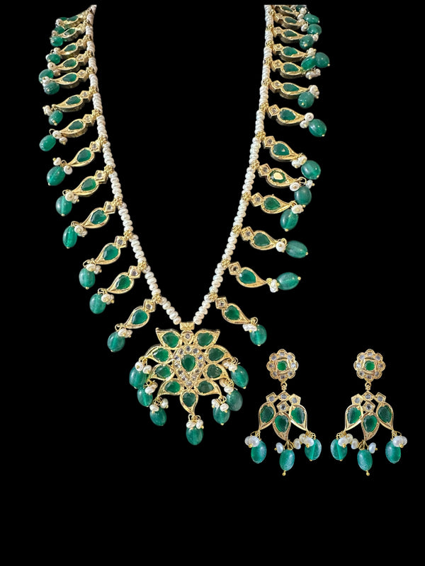 DLN113 Erica pathani haar in fresh water pearls with emerald beads ( READY TO SHIP  )