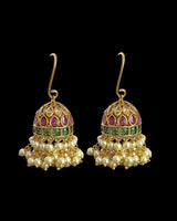 DER774 Gold plated ruby emerald combination jhumka ( READY TO SHIP )