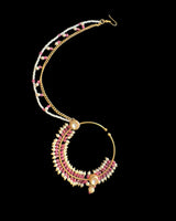 Handcrafted Kundan & Pearl Nosering with Double Chain – Non-Pierced Bridal Nath ( READY TO SHIP )