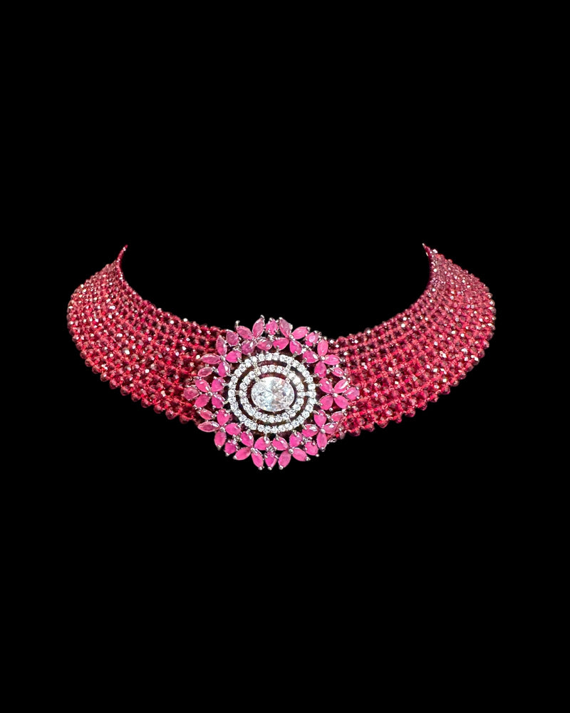 Arushi Cz necklace  - ruby ( READY TO SHIP)