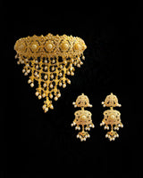 C604 Gold-Plated Bridal Layered Choker Set with Pearls & Earrings ( READY TO SHIP )