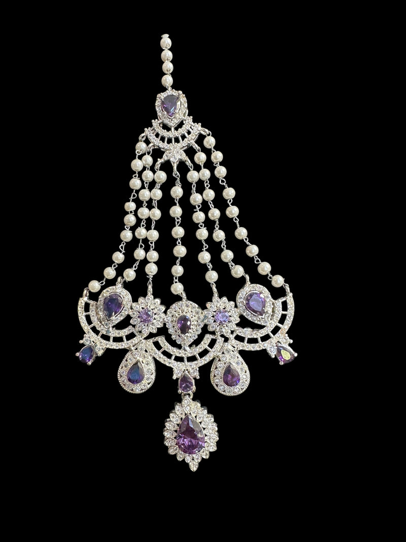 Sabina Cz bridal set in silver plating with purple  ( READY TO SHIP )