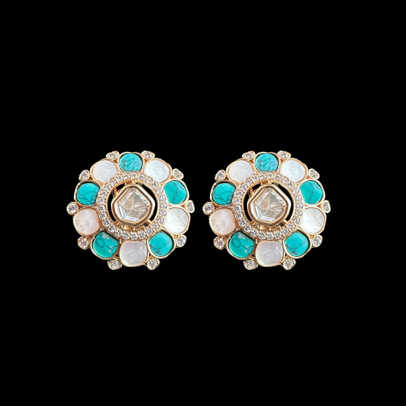 ET559 rose gold plated tops  with mother of pearl and turquoise  ( READY TO SHIP )