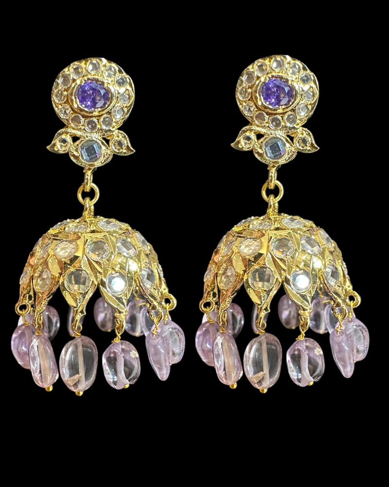 DLN134 Gold -Plated Necklace earrings  with Amethyst Beads ( READY TO SHIP )