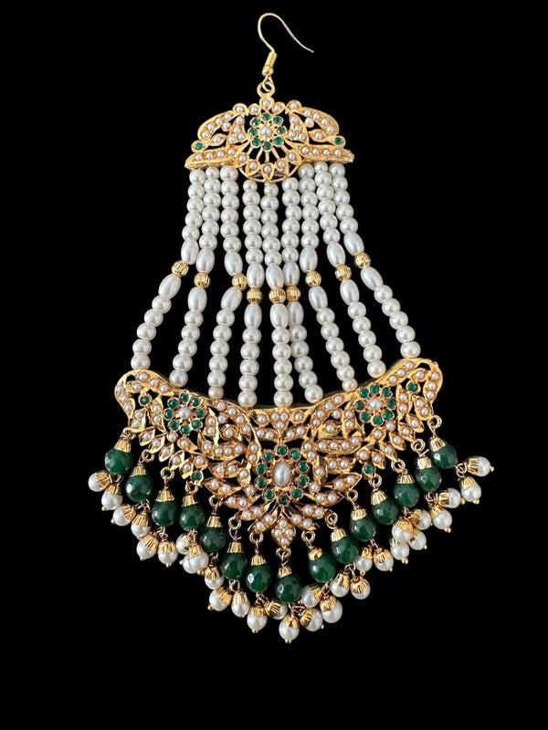 DJHR130  Hema jadau jhoomar in emerald and pearl combination ( READY TO SHIP )