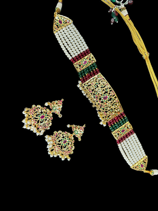 C319 Gold plated jadau choker in navratan  ( READY TO SHIP  )