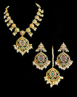 DNS502 Navratan Jadau Necklace Set with Earrings & Tikka | Gold Plated Semi-Precious Stone Jewelry
( READY TO SHIP )