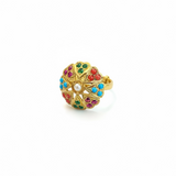 Navratan Adjustable Ring – Gold-Plated 92.5 Silver with Freshwater Pearl Center ( READY TO SHIP )