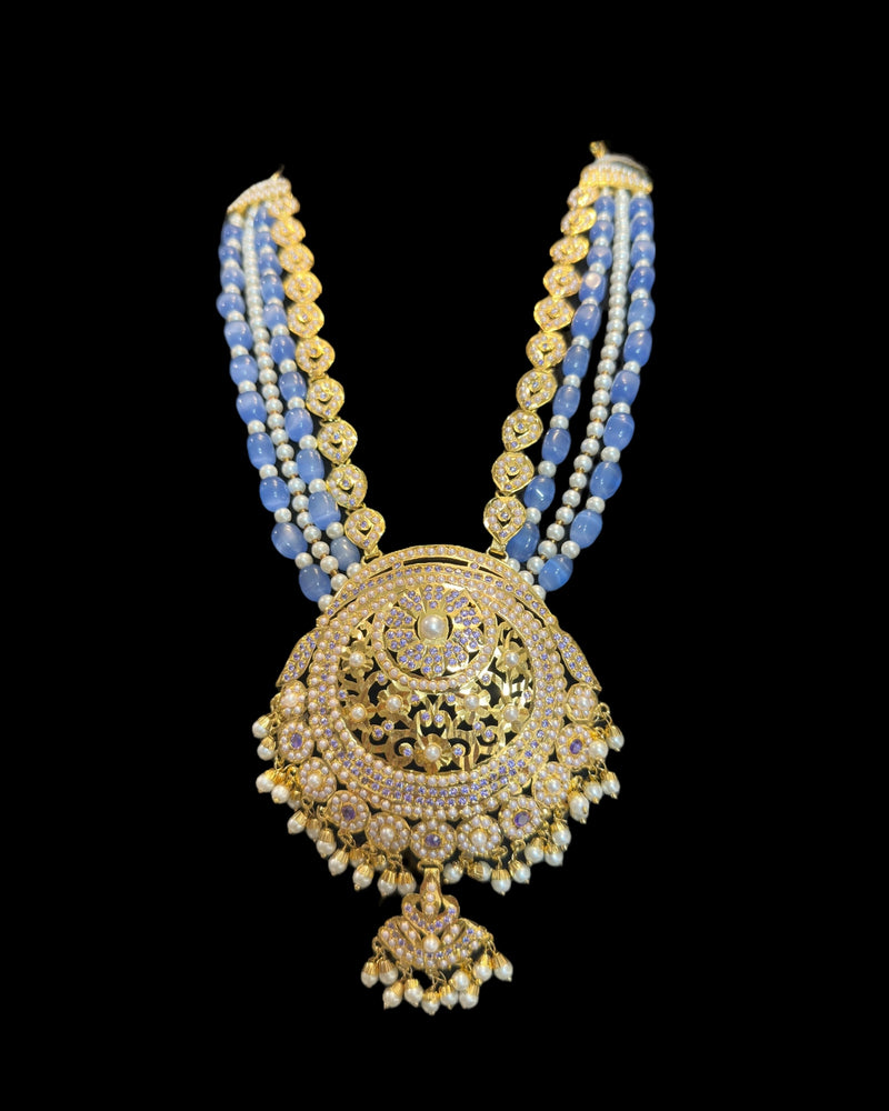 DLN135 Gold-Plated Jadau Rani Haar with Earrings – Medium Length - Purple ( READY TO SHIP )