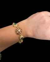 Ruby, Emerald & Pearl Gold-Plated Silver Bracelet – 92.5 Silver ( READY TO SHIP )