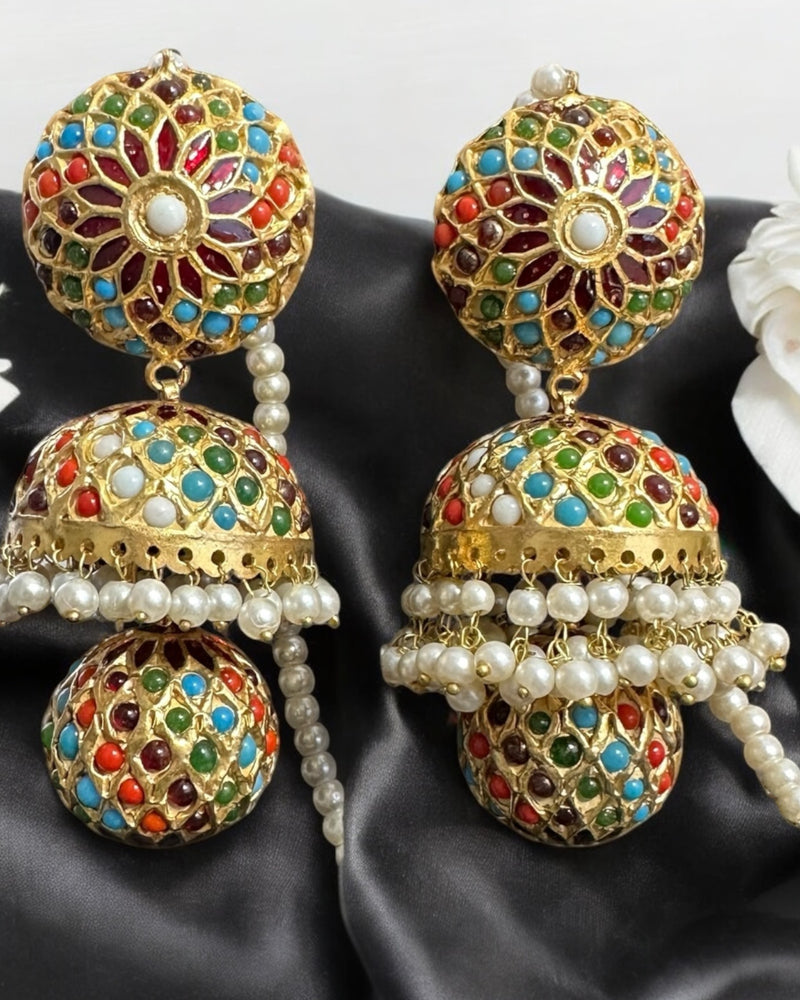 DER734 Freya layered jadau jhumka   ( READY TO SHIP )