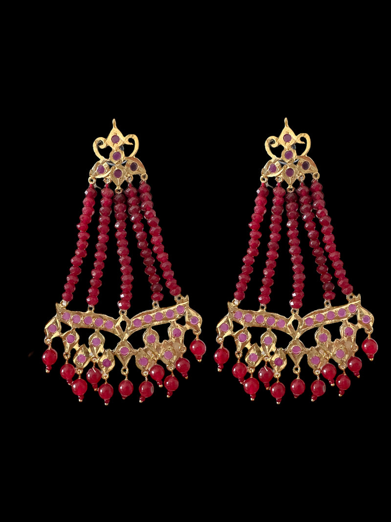 DER590 Amrita jhoomar earrings in ruby beads  ( READY TO SHIP )