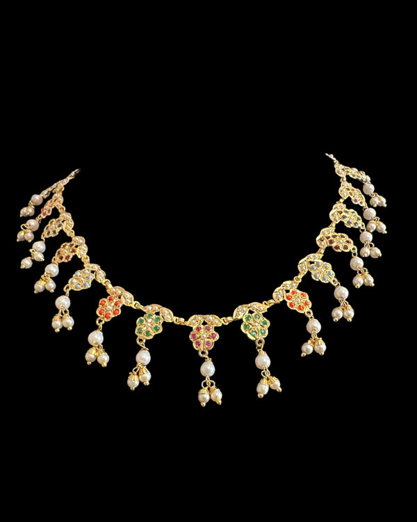 Jadau necklace set in navratan ( READY TO SHIP )