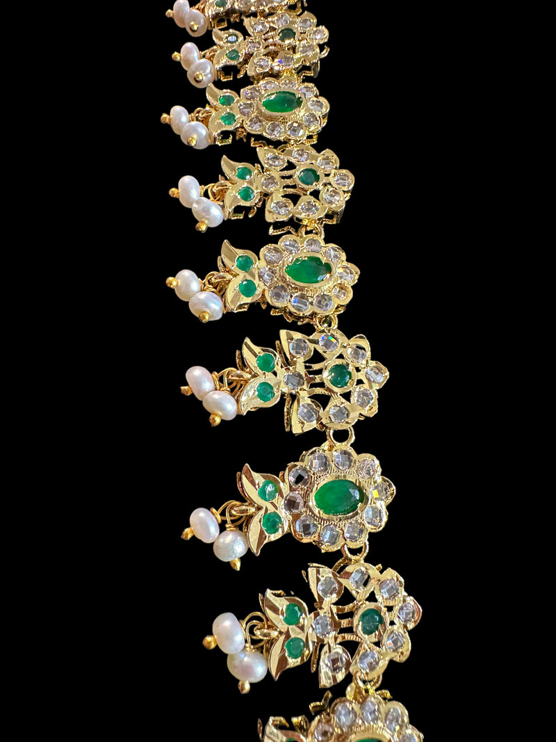 DLN73 Mallika hyderabadi Rani haar in green with fresh water pearls ( READY TO SHIP )