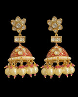 C606 Gold-Plated Meenakari Hasli Necklace Set with Polki Jhumka Earrings ( READY TO SHIP )