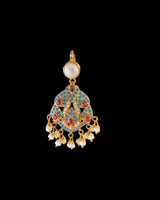 Turquoise & Ruby Gold-Plated 92.5 Silver Pendant Set with Freshwater Pearls ( READY TO SHIP )