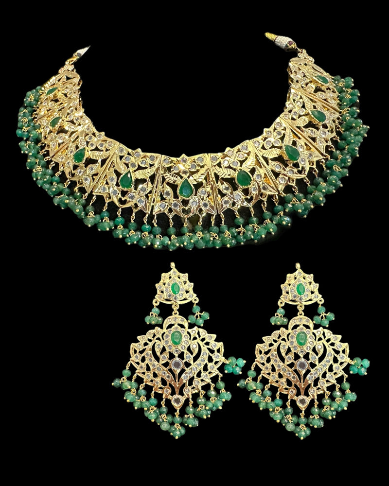 Aleezay necklace set in green  (SHIPS IN 4 WEEKS )