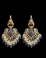 ERS82 Gold-Plated Meenakari Chandbali Earrings with Pearl Ear Support - BLUE ( READY TO SHIP)