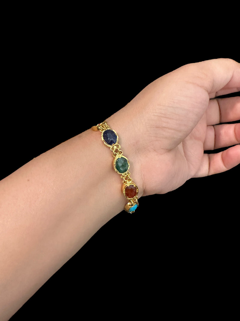 B200 gold plated Navratan gemstone bracelet ( SHIPS IN 1 WEEK )