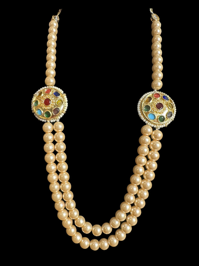 Kundan mala style  necklace - golden pearls   ( READY TO SHIP )