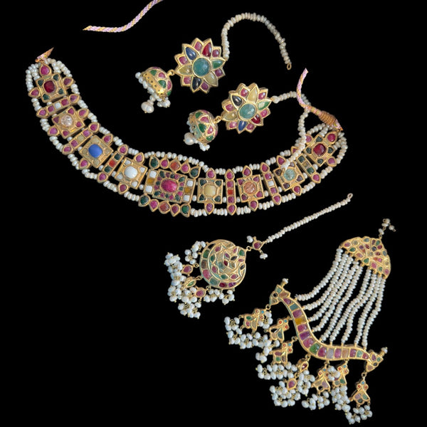 Naheed navratan bridal set with fresh water pearls and gemstones ( READY TO SHIP )