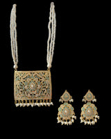 Gold-Plated Turquoise & Freshwater Pearl Pendant Earrings Set (READY TO SHIP)