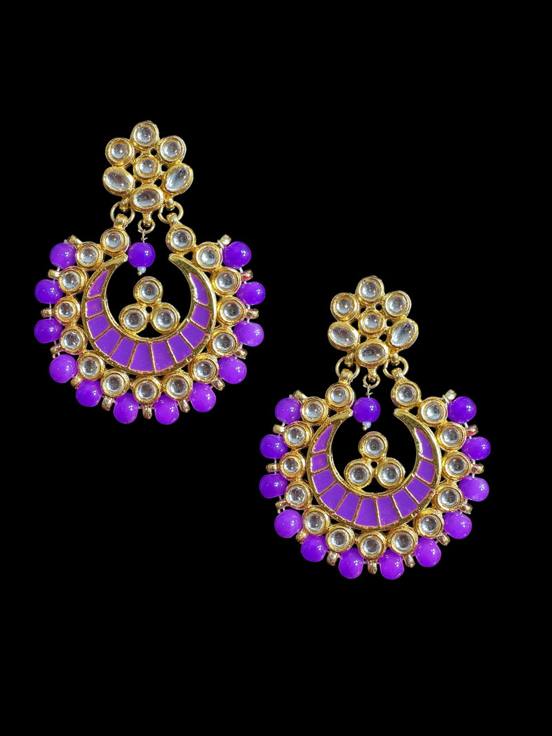 Kundan meena earrings - purple ( READY TO SHIP )