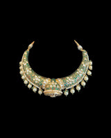 C605 Gold-Plated Meenakari Hasli Necklace Set with Polki Jhumka Earrings ( READY TO SHIP )