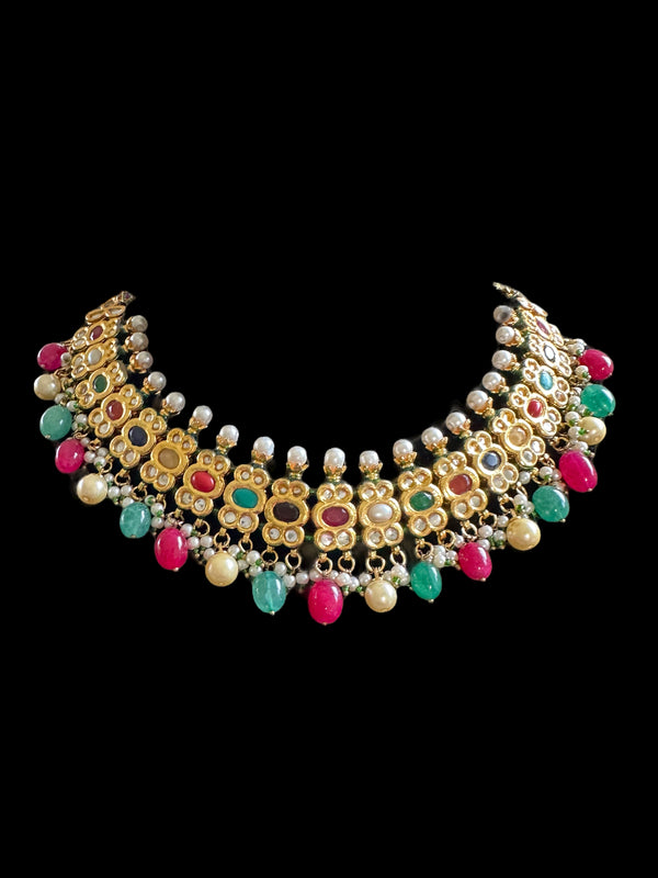 DNS69 Reva necklace set  - Navratan ( READY  TO SHIP )