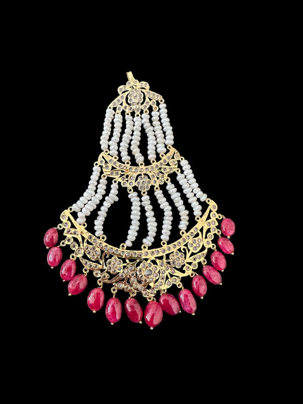 DJHR119 Insia jhoomar in fresh water pearls and ruby beads ( READY TO SHIP )