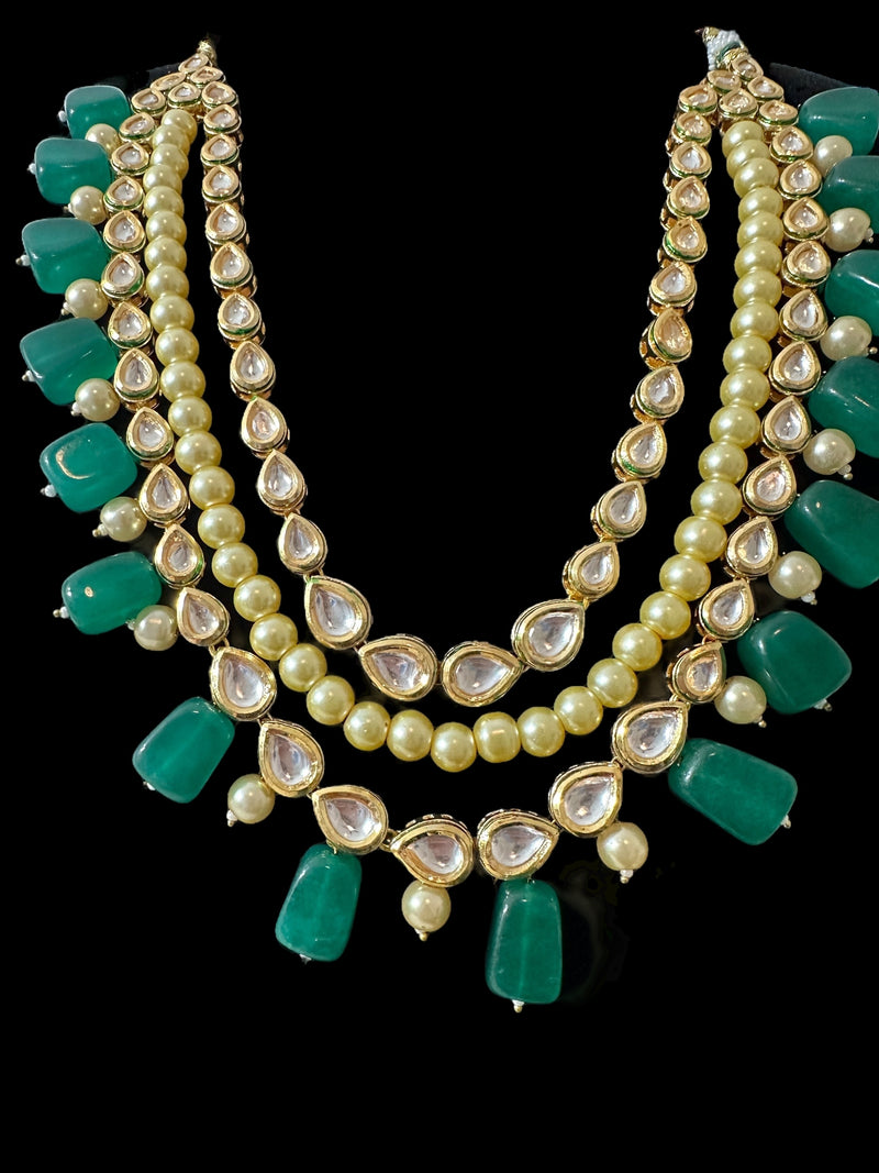 DNS199 Leila high quality ac kundan necklace with earrings in green ( READY TO SHIP  )