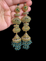 DER775 - zircon jhumka with green beads ( READY TO SHIP )