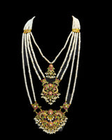 BR601 Ruby Emerald & Freshwater Pearl Handcrafted Bridal Jewelry Set (READY TO SHIP)