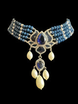 C518 Maria choker and earrings set in blue ( READY TO SHIP )