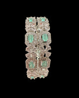 B818 Silver Plated Bangles in Clear and mint  Cubic Zirconia ( READY TO SHIP )