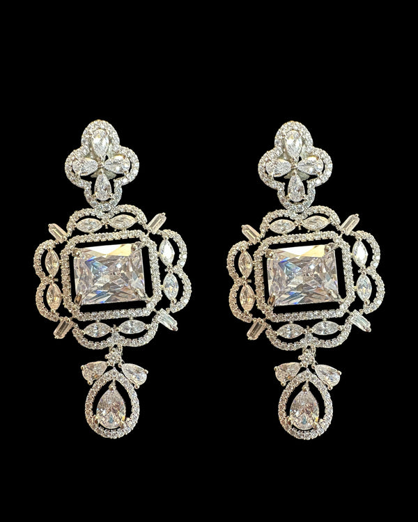 DER908 Silver-Plated CZ Earrings – Statement Elegance ( READY TO SHIP )