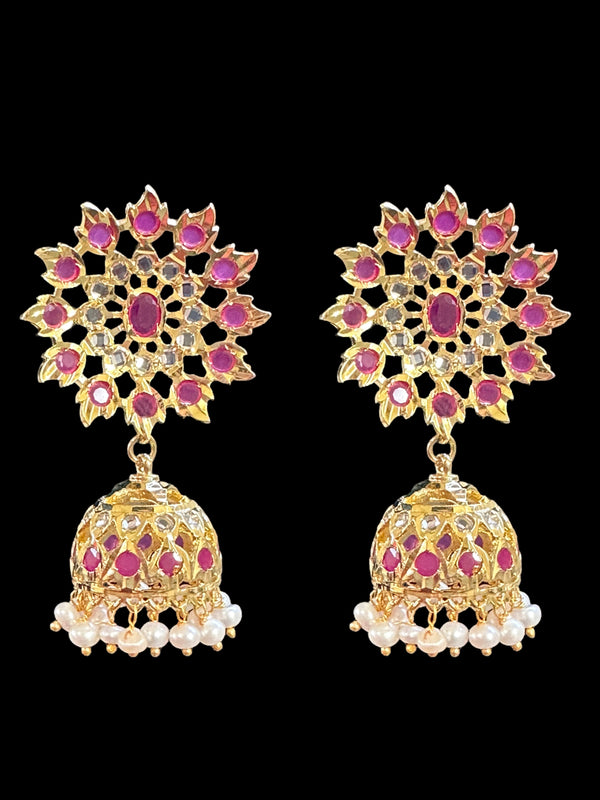 DER520 Hyderabadi gold plated Jhumka - ruby  ( SHIPS IN 4 WEEKS  )